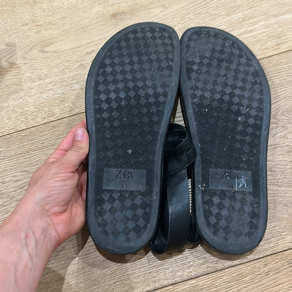 Zara Black Leather Sandals men’s 44 size US 11 - Picture 5 of 5